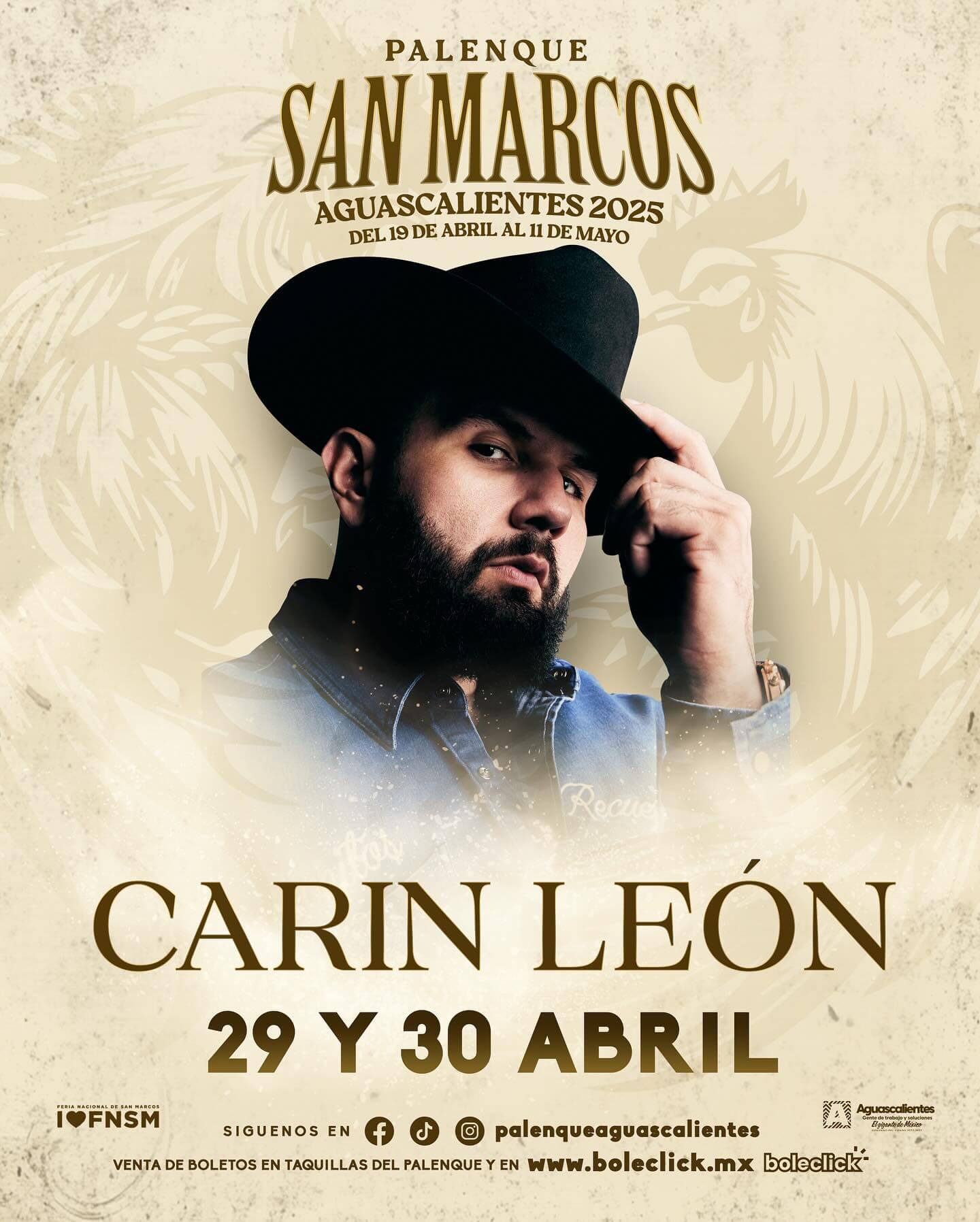 boletos Carin Leon palenque feria de san marcos aguascalientes 2025