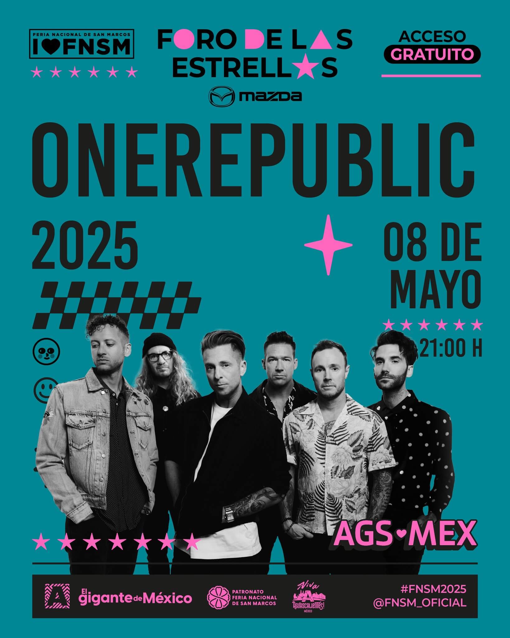 boletos Onerepublic foro de las estrellas mazda feria de san marcos aguascalientes 2025