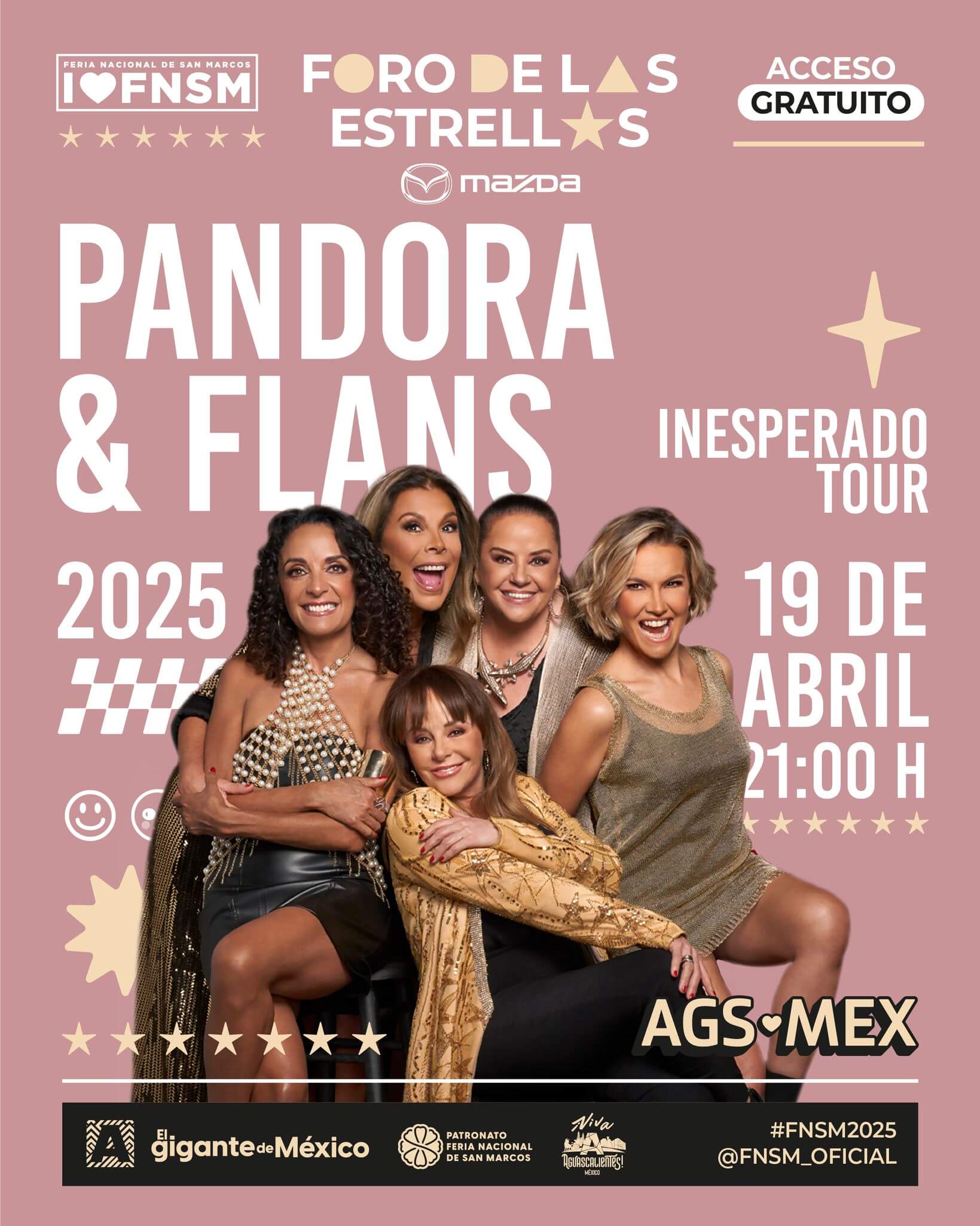 boletos Pandora y Flans foro de las estrellas mazda feria de san marcos aguascalientes 2025